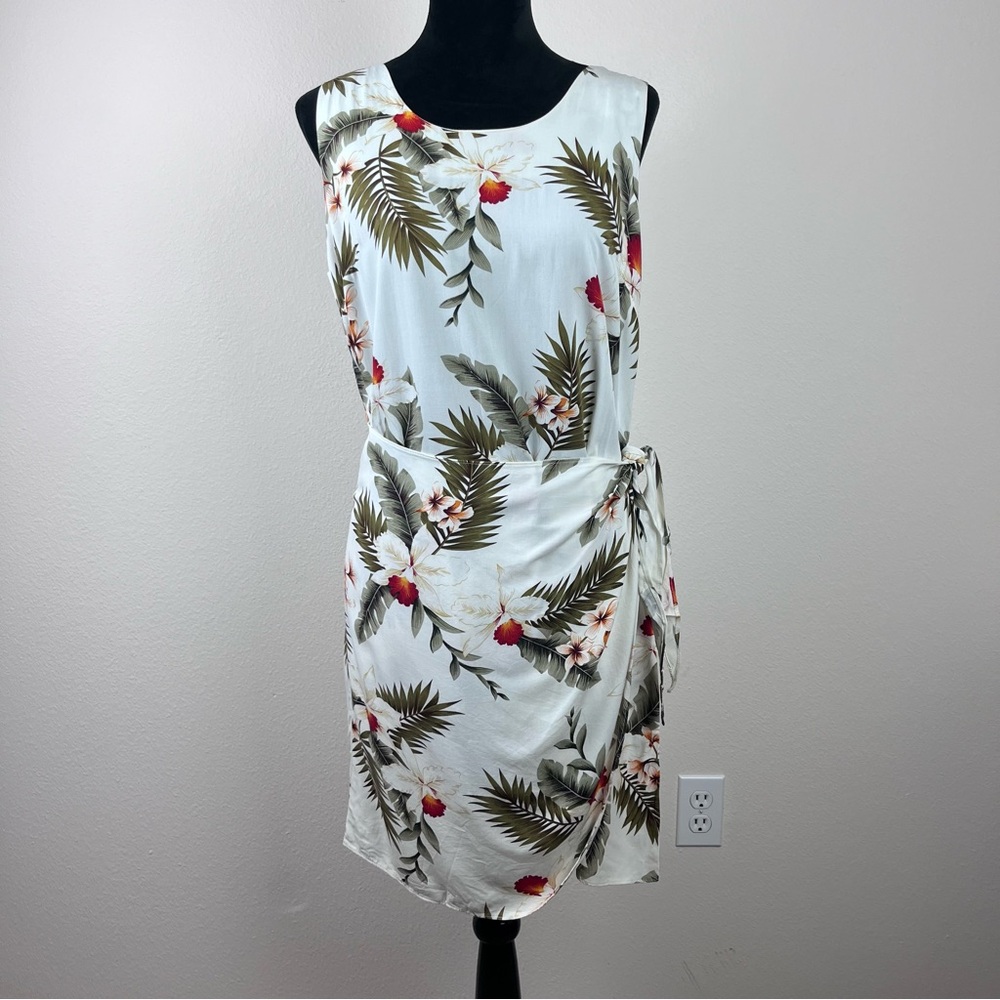 Vintage Two Palms Dress Womens Medium Floral Tropical Hawaiian Made 90s Cream
